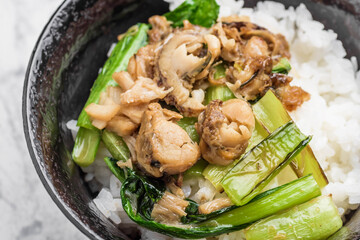 ホタテ貝の小松菜の丼