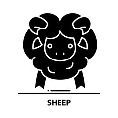sheep icon, black vector sign with editable strokes, concept illustration