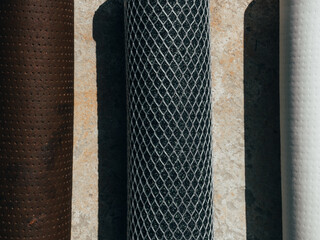 Water filter cartridge white new, with coal and used with rusty, reverse osmosis system