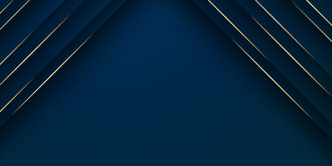 Blue gold abstract background with luxury elegant golden lines for presentation design templates