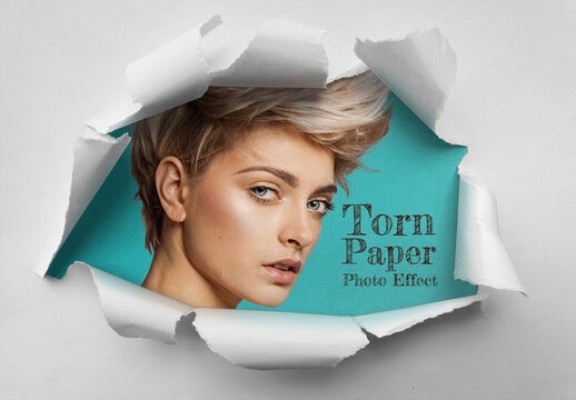 Hole in Torn Paper Sheet Photo Effect Mockup