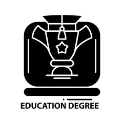 education degree icon, black vector sign with editable strokes, concept illustration