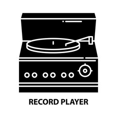 record player symbol icon, black vector sign with editable strokes, concept illustration