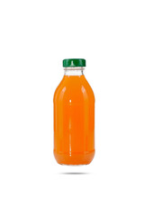  carrot juice in a closed glass bottle with a green cap isolate