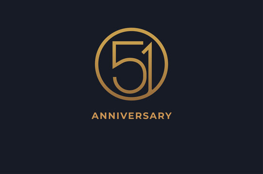 Number 51 logo, gold line circle with number inside, usable for anniversary and invitation, golden number design template, vector illustration