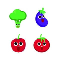 Set of different cute happy vegetable characters. Vector flat illustration isolated on white background