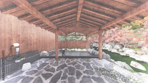 温泉 屋外 個室露天風呂 屋根あり ゴリラ27 Wall Mural Hiro Studio