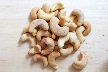 Portion of cashew nuts seen from the top