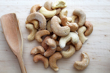 Portion of cashew nuts seen from the top