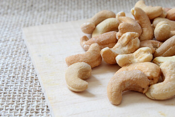 Portion of cashews with salt