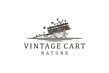 Deurstickers Cart vehicle traditional logo design, farming wagon wood, cart wood rustic, traditional cart design. © 21graphic