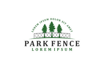Park fence logo design, landscape nature farming eco gree, evergreen logo simple minimalist design.