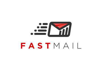 Email logo design, e-mail icon simple minimalist element, digital envelope line. fast email.