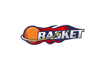 Basketball logo design, basketball ball with fire soprts ball.