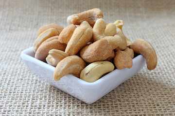 Portion of cashews with salt