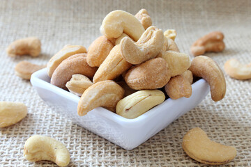 Portion of cashews with salt
