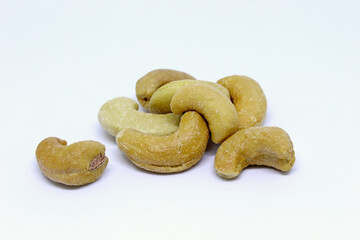 Portion of cashew nut isolated on white background