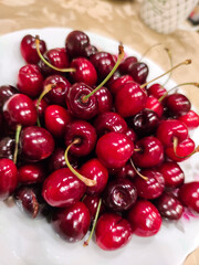 Sweet ripe red cherry berry fruit summer background texture