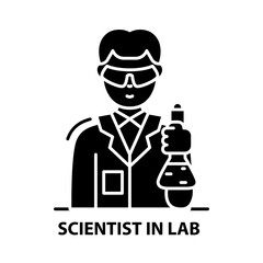 scientist in lab icon, black vector sign with editable strokes, concept illustration
