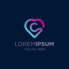 letter c logo with heart design template elements