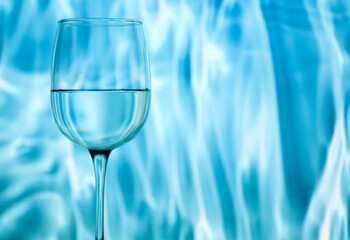 wine glass on blue water background