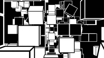  白黒の正方形によるアブストラクト、シンプルなパーティクル [別Verあり]