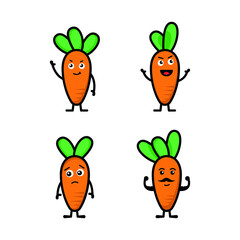 Cute smiling carrot collection. Trendy hand drawn illustration flat characters. Carrots character bundle.