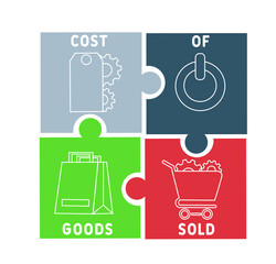 COGS - Cost of Goods Sold acronym. business concept background.  vector illustration concept with keywords and icons. lettering illustration with icons for web banner, flyer, landing page