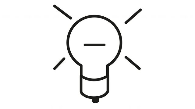 Animated light bulb on a white background. Line icon with a drawing of an idea or a light source. Stock 4k video about the startup, promotion, ingenious thoughts, and suggestions. 