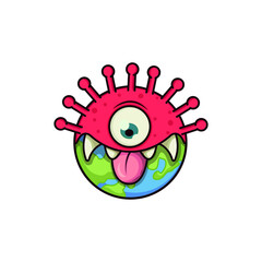 Corona emoji.Corona Virus illustration.Green Virus cartoon on white background.Virus vector illustration.