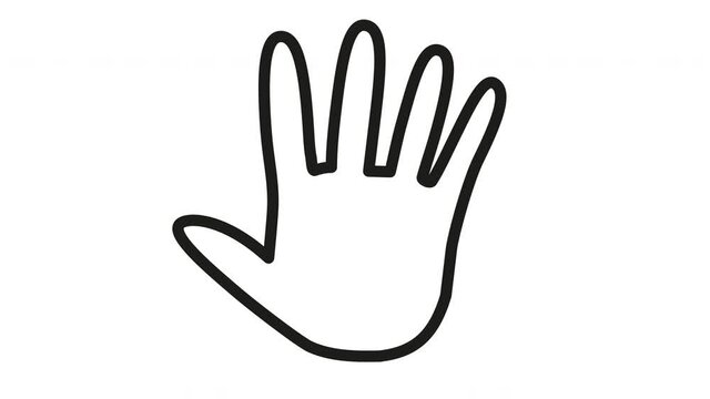 Animated line hand on a white background. A sign of greeting or farewell. Stock clip in 4k size. Self-drawing for presentations and white fighting animations.