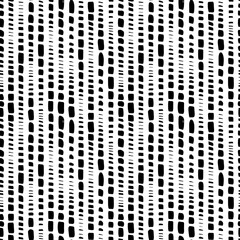 Dotted lines vector seamless pattern. Vertical grunge brush strokes, straight stripes or lines. Black ink striped hand drawn background. Small rectangle shapes. Doodle geometric pattern.