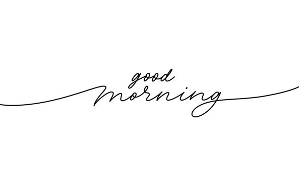 Good morning vector line calligraphy. Vector illustration of wish good morning. Typography design isolated on white background. Handwritten modern continuous line lettering with swooshes.