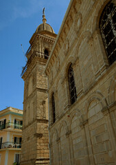 Fototapeta na wymiar old bell tower and orthodox church in a village on the island of zakynthos greece