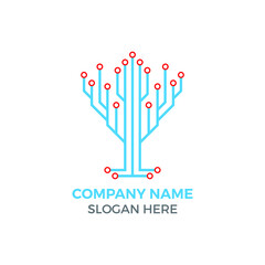 Circuit Tree Silhouette. Technology design element. Vector stock illustration