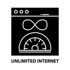 unlimited internet icon, black vector sign with editable strokes, concept illustration
