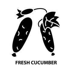 fresh cucumber icon, black vector sign with editable strokes, concept illustration