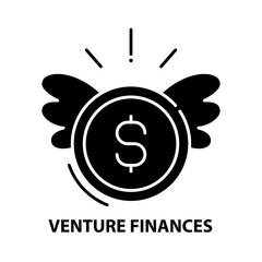 venture finances icon, black vector sign with editable strokes, concept illustration