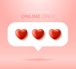Card or Flyer Valentine realistic red heart Like counter, comment follower and notification symbol vector illustration.