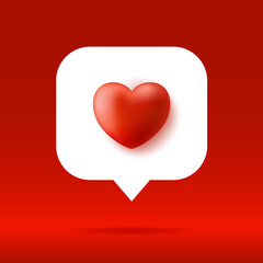 Card or Flyer Valentine realistic red heart Like counter, comment follower and notification symbol vector illustration.