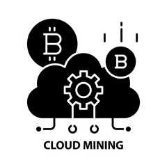 cloud mining icon, black vector sign with editable strokes, concept illustration
