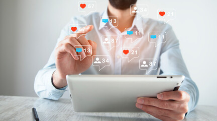 Businessman social media marketing in tablet screen