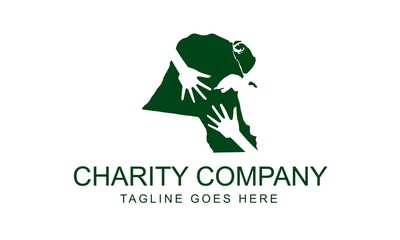 Kuwait Map Outline with Hands Charity Company Vector Logo Template