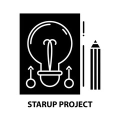 starup project icon, black vector sign with editable strokes, concept illustration