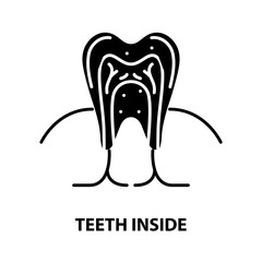 teeth inside icon, black vector sign with editable strokes, concept illustration