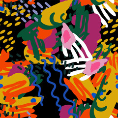 Bright Scribble Graphic Vector Seamless Pattern. 