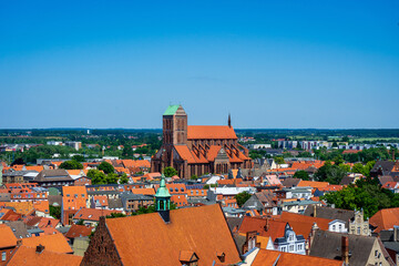 Aerial shot of Hanseatic city of Wismar, Germany