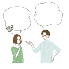 悩みを持つ女性と笑顔の男性