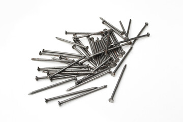 Metal nails on white background.
