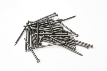 Metal nails on white background.